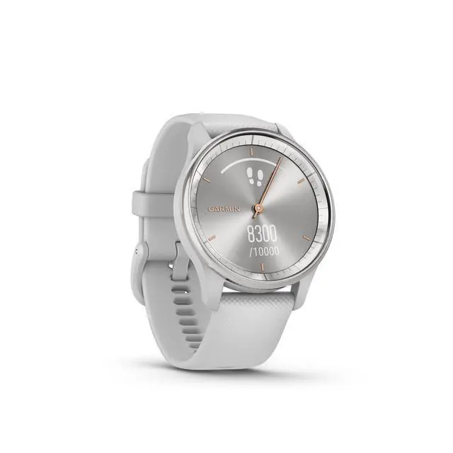 Alt view image 7 of 7 - vivomove Trend Stylish Hybrid Smartwatch, Analog Watch with Hidden Touchscreen, 5 Days Battery - Silver Bezel - Mist Grey Case - Silicone Band Bundle with Wireless Earbuds + More