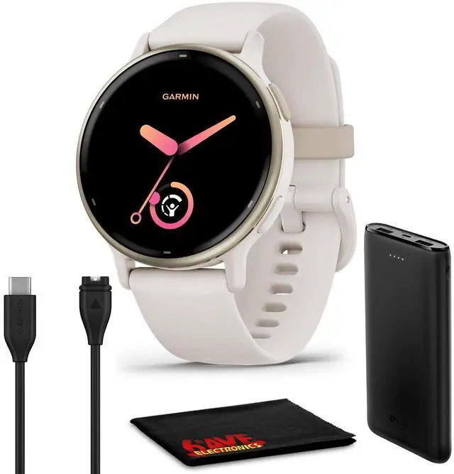 Main image of Vivoactive 5 Health and Fitness GPS Smartwatch for Men and Women with Cream Gold Aluminum Bezel, Ivory Case Silicone Band, 1.2 AMOLED Touchscreen Display, 11 Days Battery Life (Bundle)
