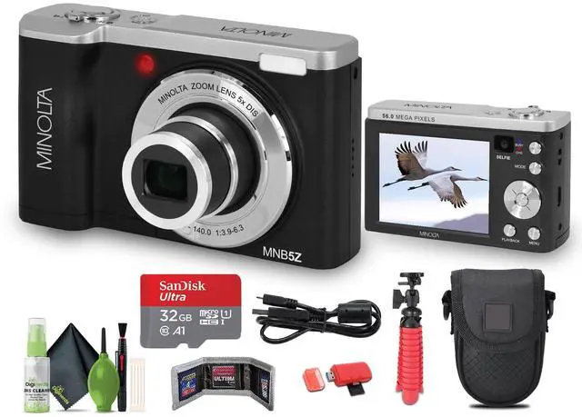 Main image of MNB5Z 56MP Dual Lens Point & Shoot Digital Camera with 5X Optical Zoom & 5K Ultra HD Video Bundle with 32GB Memory Card + Vlogger Tripod + Bag + Cleaning Kit + More Accessories (Black)