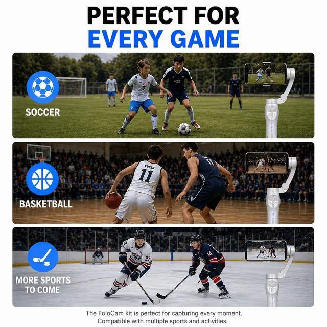 Alt view image 4 of 6 - FoloCam Kit AI Sports Camera Auto Ball Tracking Camera for iPhone, 3-Axis Stabilized Gimbal, 4K Soccer & Basketball Recording, Live Streaming, Subscription