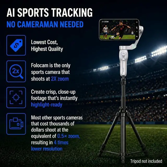 Alt view image 5 of 6 - FoloCam Kit AI Sports Camera Auto Ball Tracking Camera for iPhone, 3-Axis Stabilized Gimbal, 4K Soccer & Basketball Recording, Live Streaming, Subscription