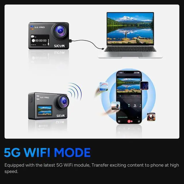 Alt view image 5 of 6 - SJ8 Pro 4K UHD Action Camera | Touchscreen Gyro Stabilization Cam with Dual Screens Waterproof Case External Mic Support | Ultra HD Vlogging Camera (SJ8PRO) + 50-in-1 Action Accessory Kit + More