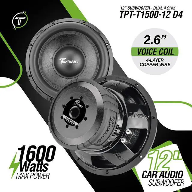 Alt view image 2 of 7 - 12 Inch Subwoofer D4 1600 Watts Max Power Dual 4 Ohm, Subwoofer Car Audio 12 Inch 16 mm Xmax, TPT-T1500-12 D4, 2.6 In Voice Coil Double Stacked Magnet Sub woofer for Car Audio Systems (Single)