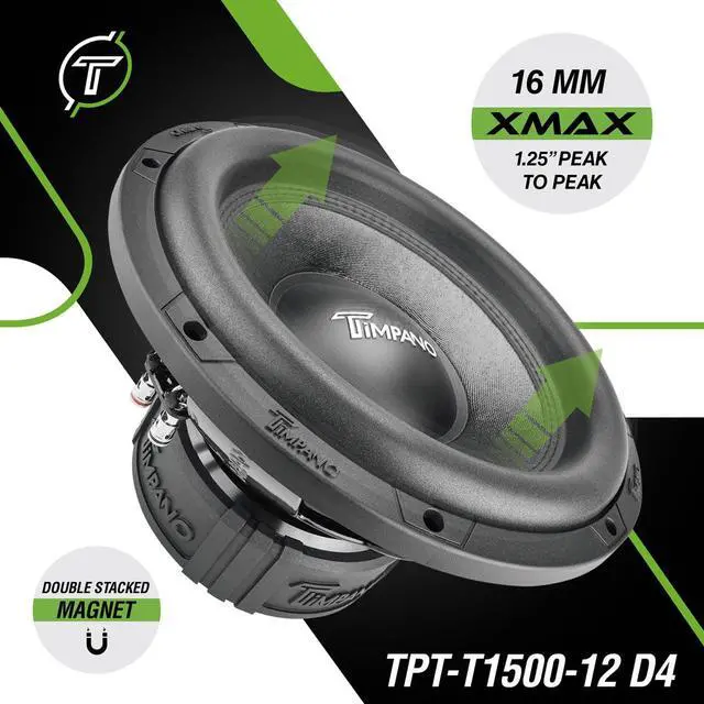 Alt view image 4 of 7 - 12 Inch Subwoofer D4 1600 Watts Max Power Dual 4 Ohm, Subwoofer Car Audio 12 Inch 16 mm Xmax, TPT-T1500-12 D4, 2.6 In Voice Coil Double Stacked Magnet Sub woofer for Car Audio Systems (Single)