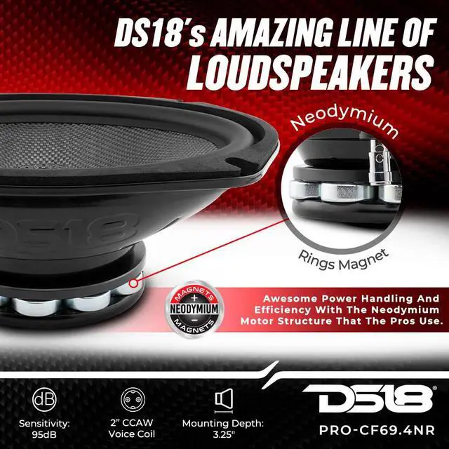 Alt view image 3 of 7 - PRO-CF69.4NR 6 x 9 Inches Water Resistant Loudspeaker - Mid-Bass Carbon Fiber Cone and Neodymium Rings Magnet 600 Watts 4-Ohms - Ideal for Motorcycle & Motorsports (1 Speaker)