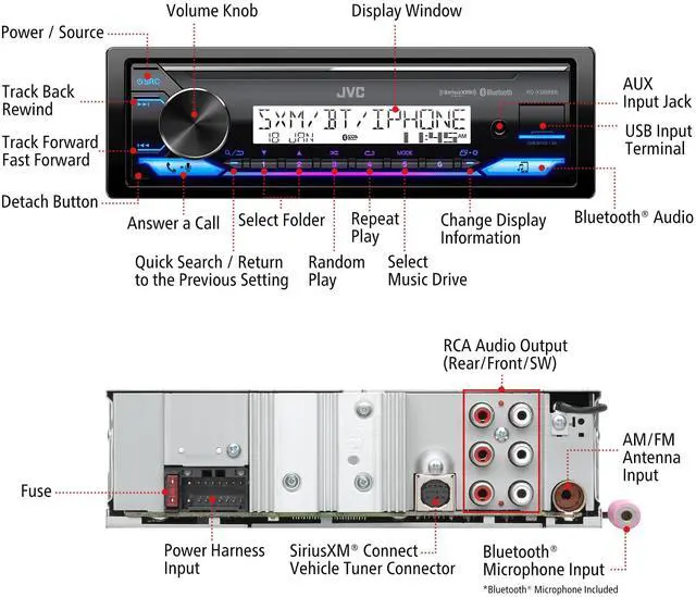 Alt view image 3 of 7 - KD-X38MBS Car & Marine Digital Media Receiver with Bluetooth, USB, SiriusXM Ready, Compatible with Amazon Alexa, Conformal Coated PCB