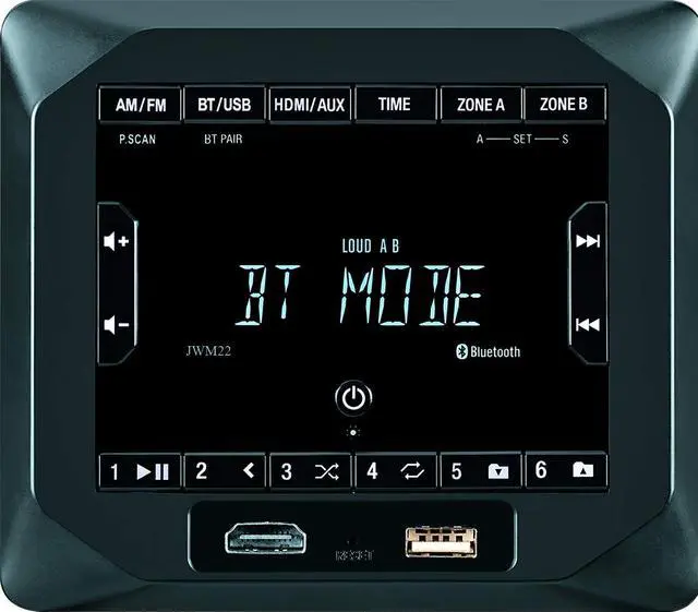 Alt view image 3 of 3 - JWM22 2-Speaker Zones AM/FM|BT|HDMI|AUX Cube Wall Mount Stereo, Speaker Output 4X 6 Watt, 30 Station Presets (18FM/12AM), Receives Bluetooth Audio (A2DP) and Controls (AVRCP) from Devices