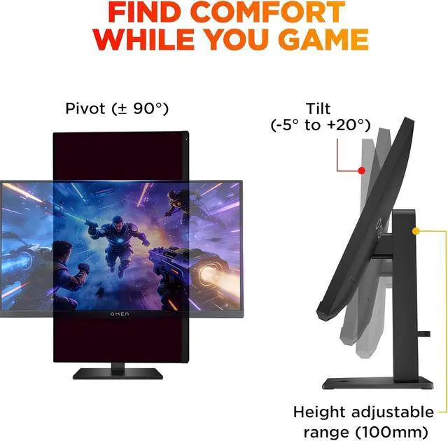 Alt view image 7 of 7 - OMEN 27 Inch FHD (1920 x 1080) Gaming Monitor, 180Hz Refresh Rate, 1ms Response Time, Ultra-Smooth Gameplay, AMD FreeSync, IPS Eye Comfort Display, Low Blue Light, OMEN 27 G2