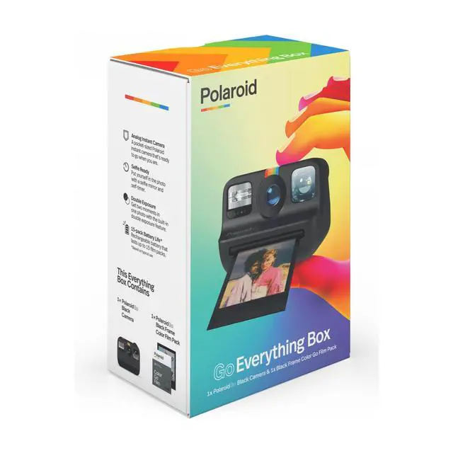 Alt view image 2 of 3 - Go Everything Box Black Camera and Black Frame Instant Film Bundle (6215) | Includes Go Black Camera Plus Black-Frame Go Film. Pocket-Sized, Double-Exposure, Selfie Mirror