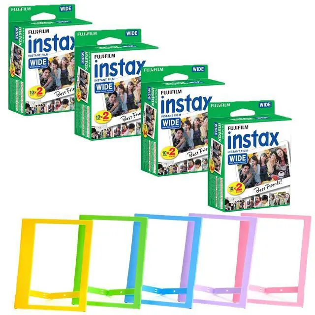 Main image of FUJIFILM INSTAX Wide Instant Film + Plastic Photo Frames (Blue, Green, Pink, Yellow & Purple Deluxe Bundle (80 Film)