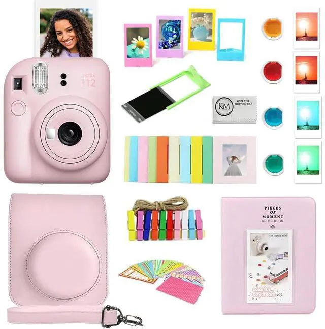Main image of INSTAX Mini 12 Instant Film Camera | Blossom Pink Bundled with Instax Accessory Bundle + Cleaning Cloth (8 Items)