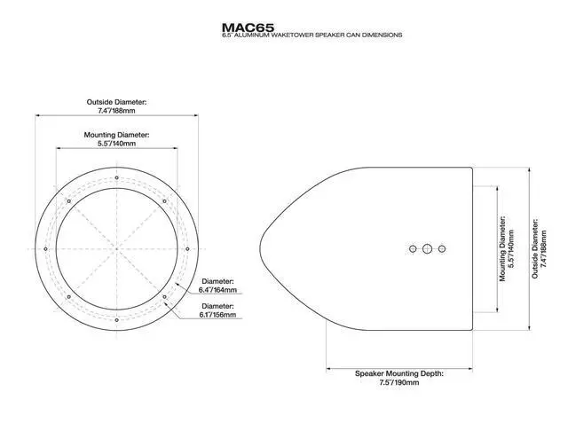 Alt view image 3 of 7 - MAC65B 6.5" Black Wakeboard Tower Speaker Pod Enclosures Pair | 6061 Aluminum, 100% Waterproof, Marinized, Internally Wired, Includes Mounting Hardware, Fits 2"-2.5" Towers