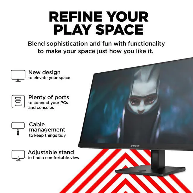 Alt view image 2 of 7 - OMEN 23.8" FHD 165Hz Gaming Monitor, FHD Display (1920 x 1080), IPS panel, 99% sRGB, 90% DCI-P3, 16:9, AMD FreeSync Premium Technology, 24 (2023),Black