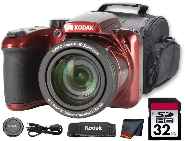 Main image of PIXPRO AZ405 Digital Camera (Red) | 20MP Sensor, 40x Optical Zoom, 24mm Wide-Angle Lens & Optical Image Stabilization | Great for Travel & Everyday Photos (AZ405RD) + 32GB Card + Bag + Cloth