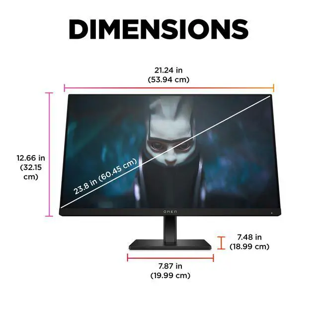Alt view image 6 of 7 - OMEN 23.8" FHD 165Hz Gaming Monitor, FHD Display (1920 x 1080), IPS panel, 99% sRGB, 90% DCI-P3, 16:9, AMD FreeSync Premium Technology, 24 (2023),Black
