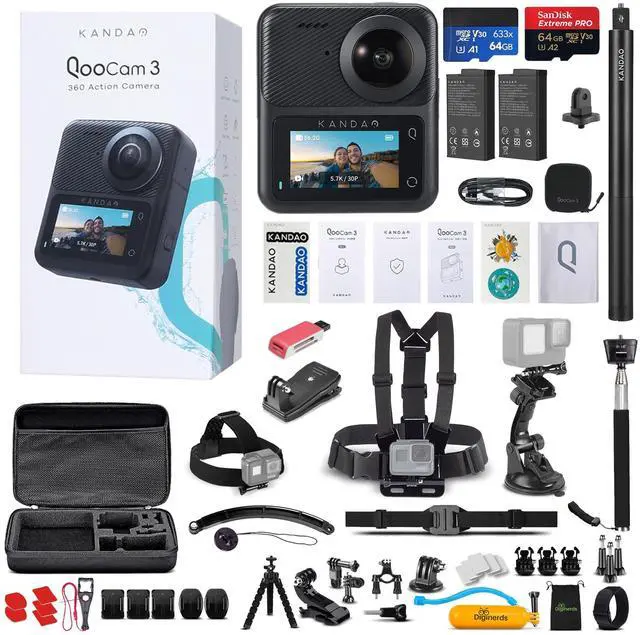Main image of QooCam 3 360° Action Camera Travel Combo | Dual-Lens 5.7K Video Capture with Image Stabilization, Waterproof Design | 64GB Card + 50-in-1 Accessory Kit