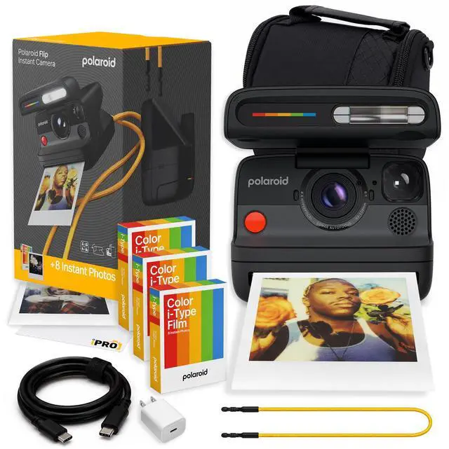 Main image of Flip Instant Camera in Black + Film (24 Exposures) Bundle | Camera with Film, Sonar Autofocus, 4-Lens System, Ideal for Travel, Parties & Instant Photography