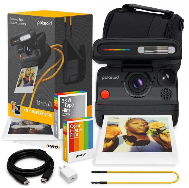 Main image of Flip Instant Camera in Black + Film (16 Exposures) Bundle | Camera with Film, Sonar Autofocus, 4-Lens System, Ideal for Travel, Parties & Instant Photography