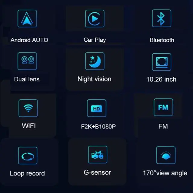 Alt view image 2 of 7 - 10.26 Inch Wireless Carplay Monitor Bluetooth Android Auto Car DVR Dual Cameras Recording 2K+1080P Two Camera Display HD Backup Camera