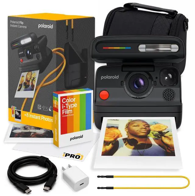 Main image of Flip Instant Camera in Black + Film (8 Exposures) Bundle | Camera with Film, Sonar Autofocus, 4-Lens System, Ideal for Travel, Parties & Instant Photography