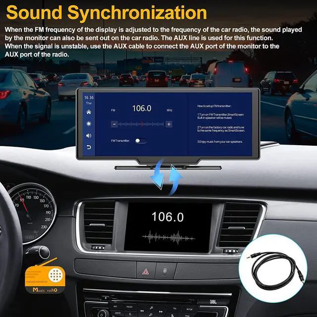 Alt view image 4 of 7 - 10.26 Inch Wireless Carplay Monitor Bluetooth Android Auto Car DVR Dual Cameras Recording 2K+1080P Two Camera Display HD Backup Camera
