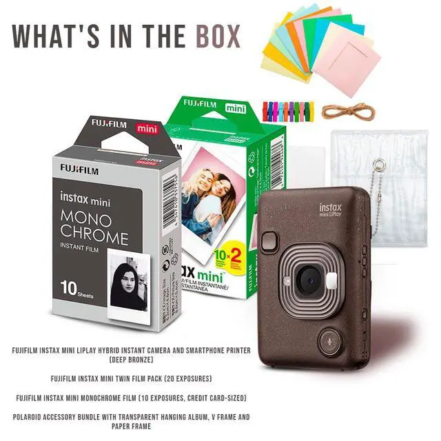 Alt view image 5 of 6 - Instax Mini LiPlay Hybrid Instant Camera Bundle | Twin Film Pack (20 Exposures), Accessory Kit, Smartphone Printer (Deep Bronze), (4 items)