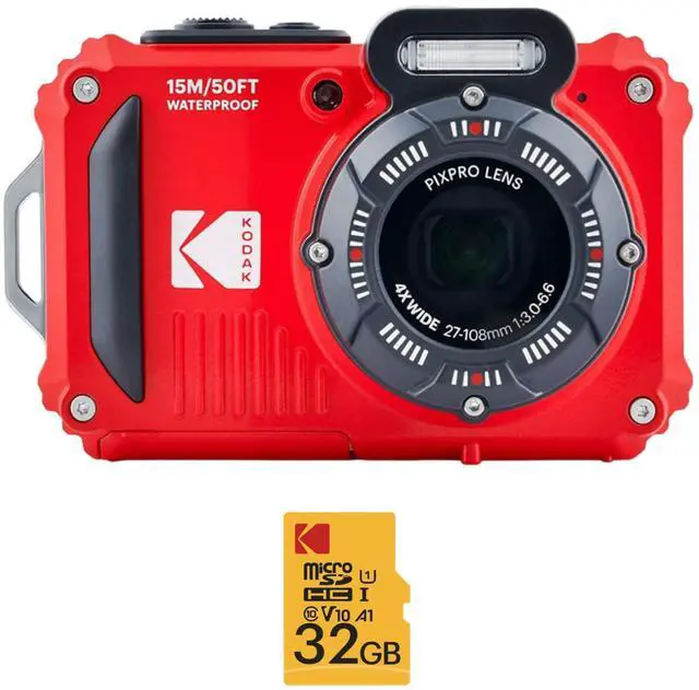Main image of PIXPRO WPZ2 Rugged Waterproof 16MP Digital Camera Bundle (Red) | 4X Optical Zoom, 32GB microSDHC Card with Adapter, (2 items)