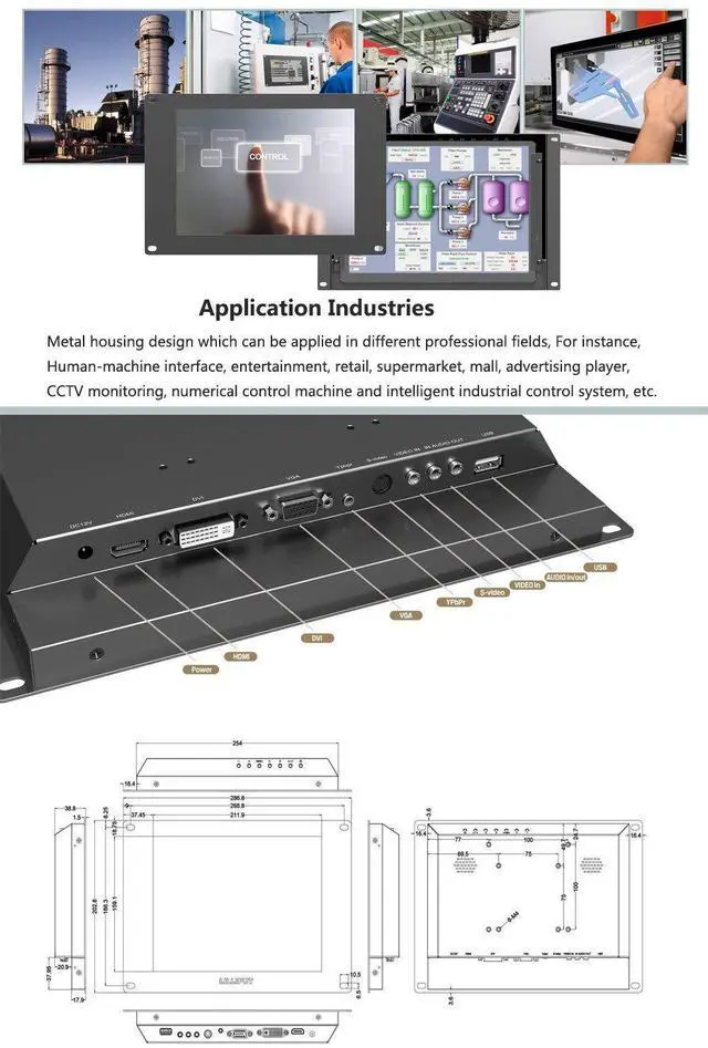 Alt view image 3 of 4 - 10.4" TK1040-NP/C/T-B 5-Wire resisitive 4:3 HDMI Open Frame Touch Screen