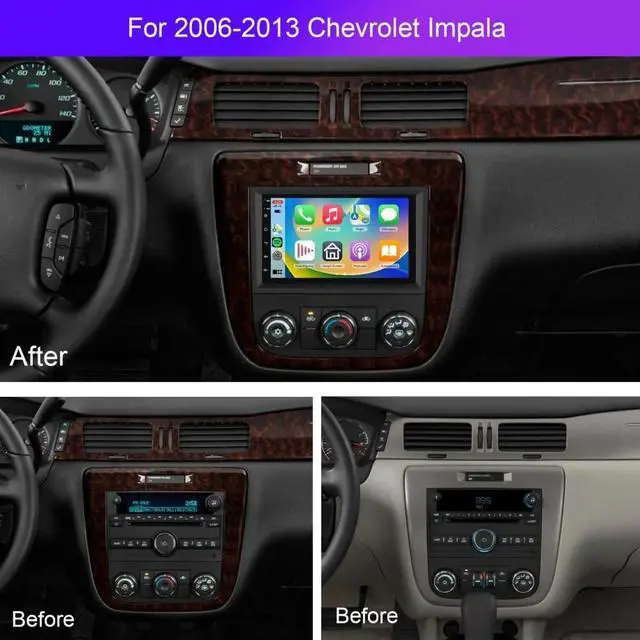 Alt view image 3 of 7 - Android 14 Upgrade Car Radio Stereo for Chevy Impala 2006-2013 Head Unit with Wireless Carplay Android Auto, 7 inch Touchscreen Stereo Bluetooth WiFi GPS Navigation Backup Camera FM/RDS SWC-2+32G