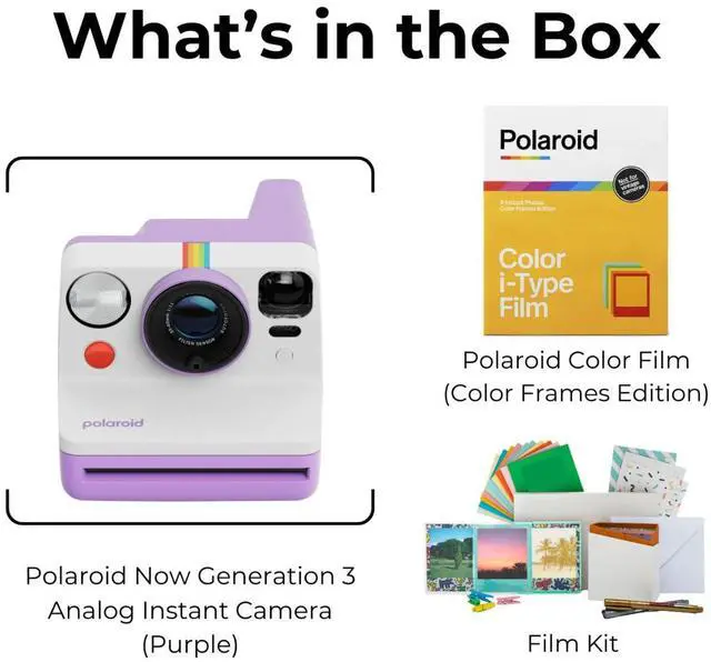 Alt view image 5 of 7 - Now Generation 3 Analog Instant Camera Bundle (Purple) | Two-Lens Autofocus System, Tripod Mount, Film Kit, (3 items)