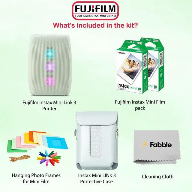 Alt view image 2 of 7 - Instax Mini Link 3 Smartphone Printer Sage Green Bundle with a Matching Protective Case, Twin Pack Instant Film (20 Sheets), Hanging Photo Frames, and Premium Microfiber Cleaning Cloth