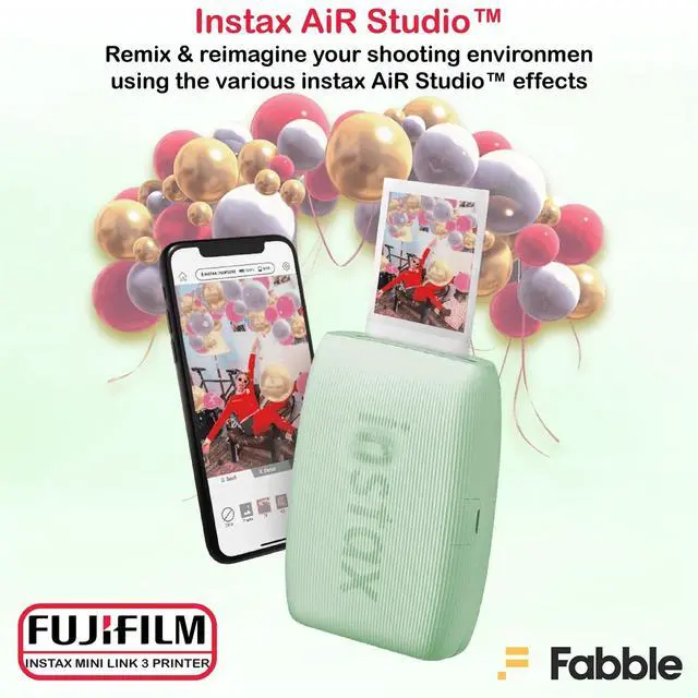 Alt view image 6 of 7 - Instax Mini Link 3 Smartphone Printer Sage Green Bundle with a Matching Protective Case, Twin Pack Instant Film (20 Sheets), Hanging Photo Frames, and Premium Microfiber Cleaning Cloth