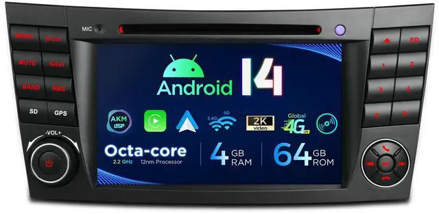 Main image of Car Stereo for Mercedes Benz W211 W219, Android 14 Octa Core 4GB+64GB Car Radio DVD Player, 7 Inch IPS Touch Screen GPS Navigation for Car Head Unit Built-in DSP CarPlay Android Auto 4G LTE