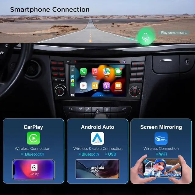 Alt view image 7 of 7 - Car Stereo for Mercedes Benz W211 W219, Android 14 Octa Core 4GB+64GB Car Radio DVD Player, 7 Inch IPS Touch Screen GPS Navigation for Car Head Unit Built-in DSP CarPlay Android Auto 4G LTE