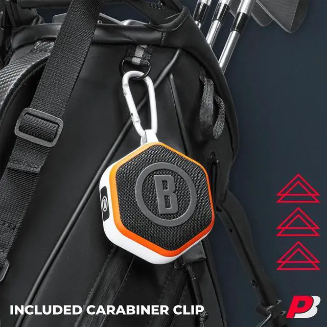 Alt view image 7 of 7 - Bushnell Wingman Mini (Orange/White) Golf GPS Speaker Bundle | Ultra Portable, Bluetooth, Audible Distances, Magnetic Cart Mount, 10Hr Batt | Includes 5000mAh Portable Charger & Carabiner