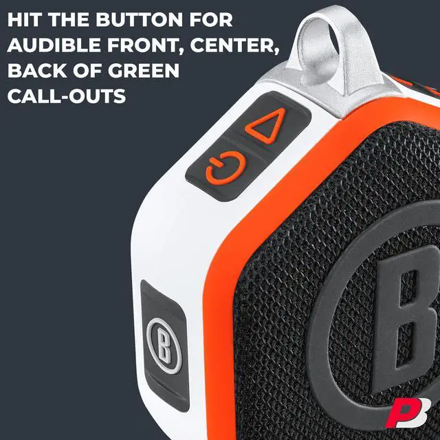 Alt view image 4 of 7 - Bushnell Wingman Mini (Orange/White) Golf GPS Speaker Bundle | Ultra Portable, Bluetooth, Audible Distances, Magnetic Cart Mount, 10Hr Batt | Includes 5000mAh Portable Charger & Carabiner