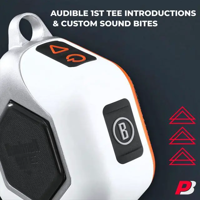 Alt view image 5 of 7 - Bushnell Wingman Mini (Orange/White) Golf GPS Speaker Bundle | Ultra Portable, Bluetooth, Audible Distances, Magnetic Cart Mount, 10Hr Batt | Includes 5000mAh Portable Charger & Carabiner