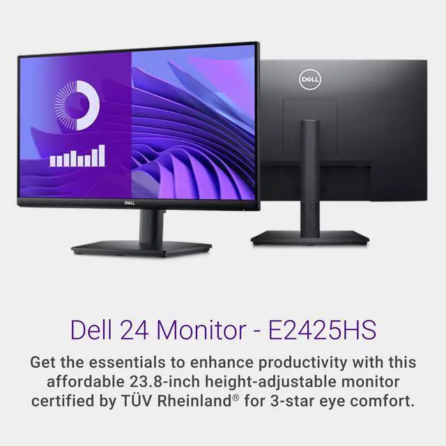 Alt view image 2 of 7 - 24 Monitor E2425HS, FHD, VA Panel, 75Hz, TUV Rheinland 3-Star | 1920x1080, 23.8in, 3000:1 Contrast, 8ms, Anti-Glare, HDMI, DisplayPort, VGA, Height, Swivel, Tilt, Eye Comfort