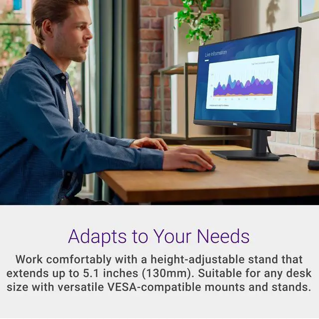 Alt view image 6 of 7 - 24 Monitor E2425HS, FHD, VA Panel, 75Hz, TUV Rheinland 3-Star | 1920x1080, 23.8in, 3000:1 Contrast, 8ms, Anti-Glare, HDMI, DisplayPort, VGA, Height, Swivel, Tilt, Eye Comfort