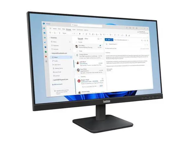 Alt view image 3 of 7 - ThinkVision 24" FHD IPS Monitor w/ 100 Hz Refresh Rate, VESA Mount | 4ms Response Time, Flicker Free, Anti-Glare, HDMI w/ DKZ Hub, Black & ErgoFlexy Single Mount Arm