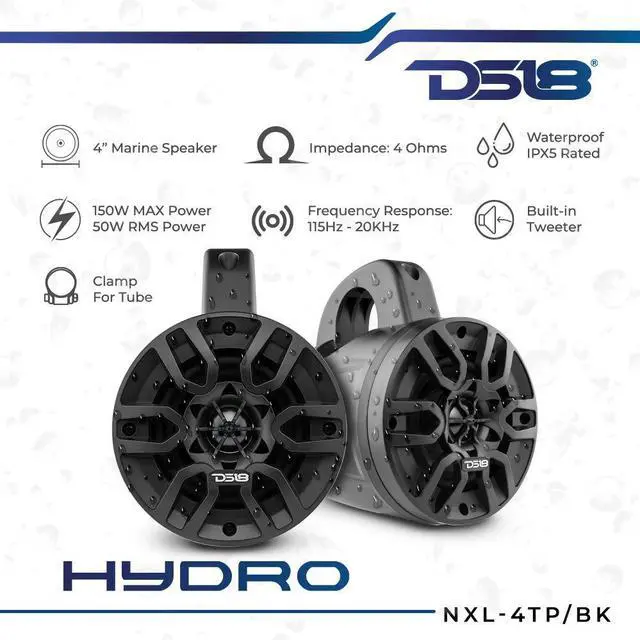 Alt view image 2 of 7 - Hydro NXL-4TP/BK Black Marine Tower Speaker 4", 2-Way, 150W Max, 50W RMS, 100% UV Stable, IPX5 Marine, 4 Ohms - for All Elements, UTV, ATV & Jeeps (Pair)