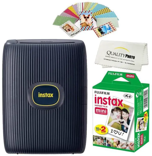 Main image of Instax Mini Link 2 Smartphone Printer Plus Instax Mini Films 20 Pack. Plus Stickers. Bonus All-Purpose Microfiber Cloth (Space Blue)