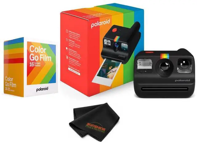 Main image of Go Generation 2 - Mini Instant Film Camera (Black) | Bundle with Double Pack of Color Go Film (16 Photos)