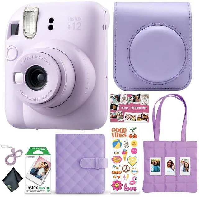 Main image of INSTAX Mini 12 Instant Camera (Purple) Bundle | For Parties, Events & Instant Photos | Includes Camera Case, Cleaning Cloth