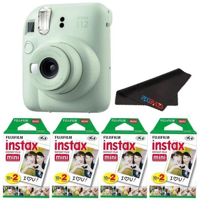 Main image of Instax Mini 12 Camera with Instant Mini Film and PixiBytes Microfiber Cleaning Cloth... (Mint Green, Camera + 4 Twin Pack)