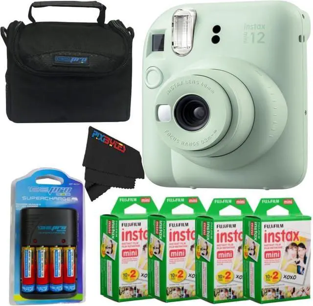 Main image of Instax Mini 12 Camera with Instant Mini Film and PixiBytes Microfiber Cleaning Cloth... (Mint Green, Camera + 4 Twin Pack/CC1)