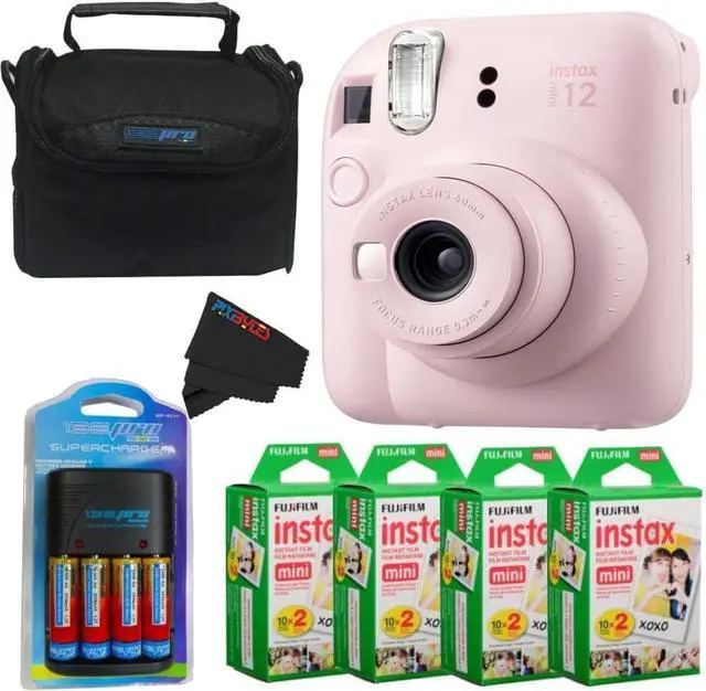 Main image of Instax Mini 12 Camera with Instant Mini Film and PixiBytes Microfiber Cleaning Cloth... (Blossom Pink, Camera + 4 Twin Pack/CC1)