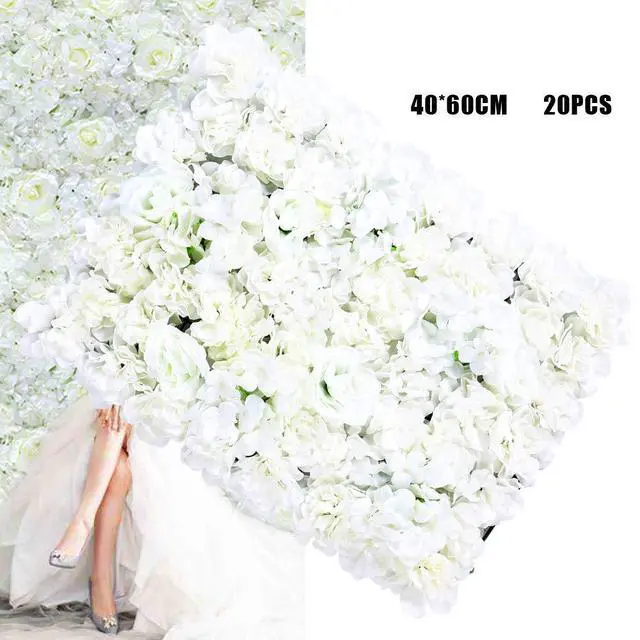 Alt view image 3 of 7 - 20pcs 24" x 16" Artificial Flower Wall Panel Background,3D White Silk Hydrangea Rose Flowers Wall Backdrop for Wedding Party Event Photo Stage Backdrop Wall Decor (White)