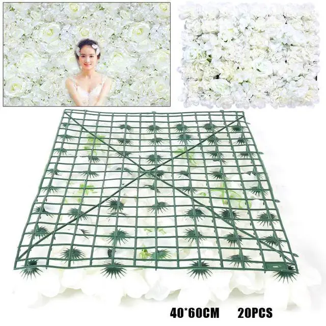 Alt view image 5 of 7 - 20pcs 24" x 16" Artificial Flower Wall Panel Background,3D White Silk Hydrangea Rose Flowers Wall Backdrop for Wedding Party Event Photo Stage Backdrop Wall Decor (White)