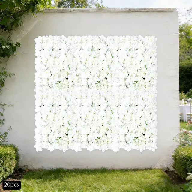 Alt view image 7 of 7 - 20pcs 24" x 16" Artificial Flower Wall Panel Background,3D White Silk Hydrangea Rose Flowers Wall Backdrop for Wedding Party Event Photo Stage Backdrop Wall Decor (White)